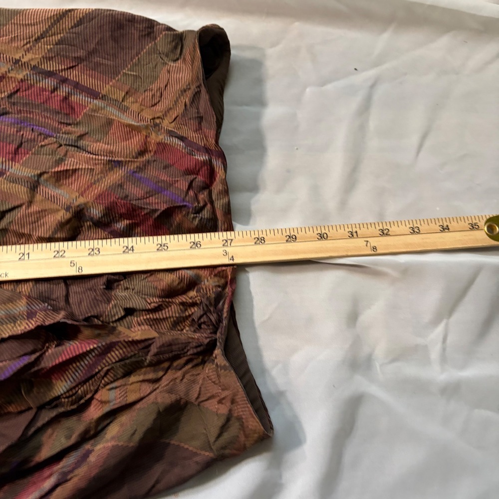 Vintage Lauren Ralph Lauren 100% Silk Plaid Ruffle Midi Skirt Brown Womens Small - Picture 5 of 5